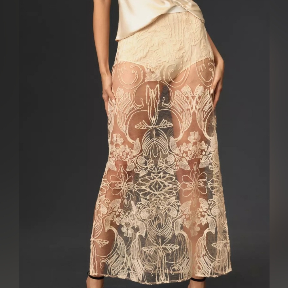 Anthropologie Cream Lace Skirt